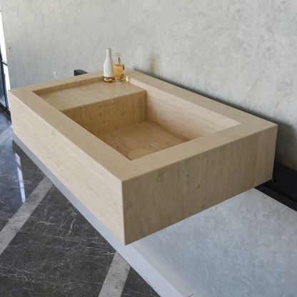 Travertine Bathroom Sink Handcrafted Warm Beige Artisan Finish