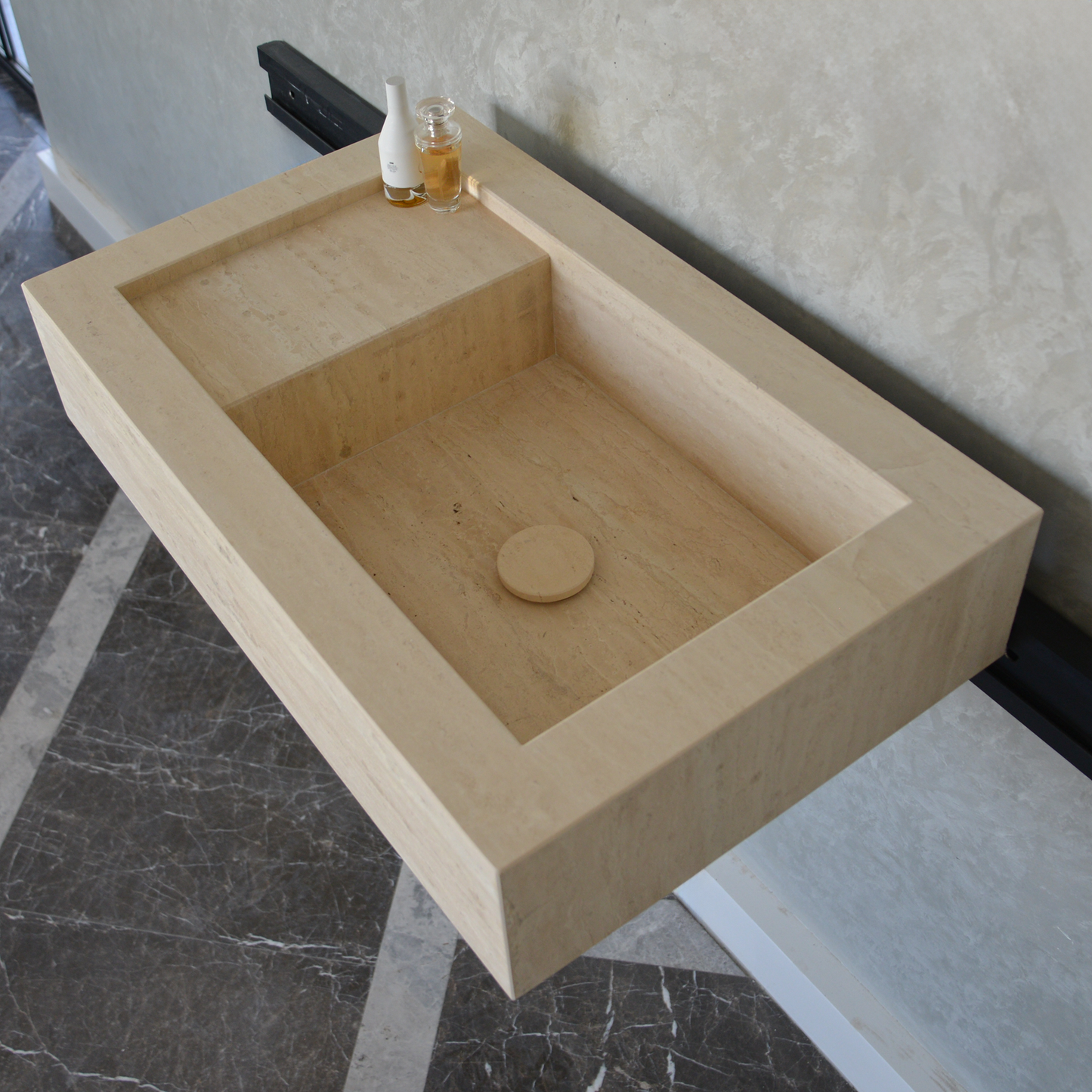 Travertine Bathroom Sink Handcrafted Warm Beige Artisan Finish