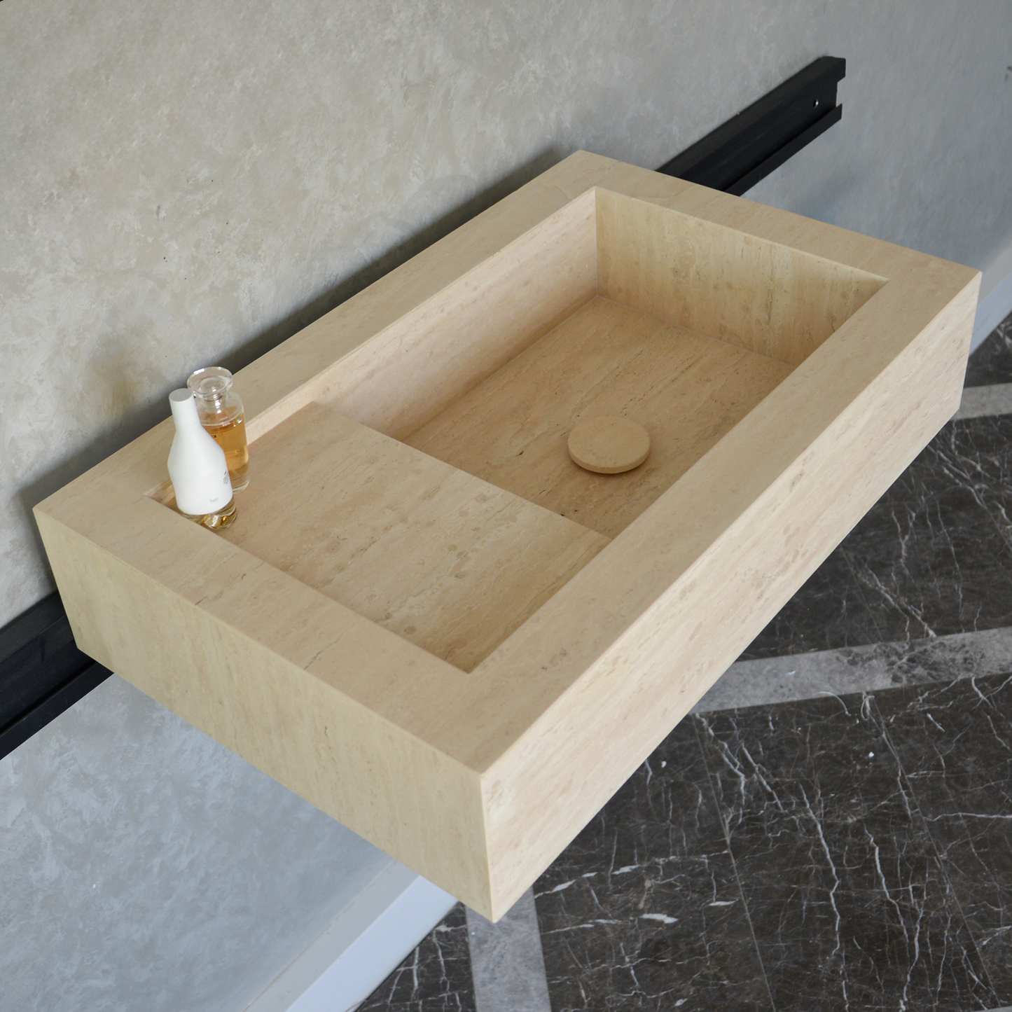 Travertine Bathroom Sink Handcrafted Warm Beige Artisan Finish