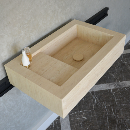 Travertine Bathroom Sink Handcrafted Warm Beige Artisan Finish