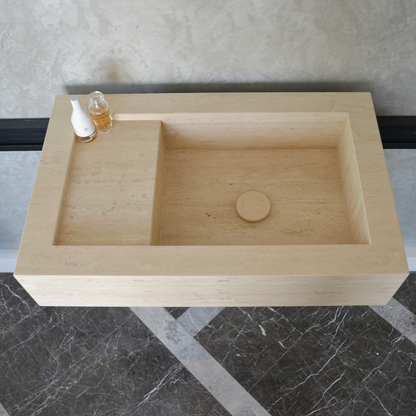 Travertine Bathroom Sink Handcrafted Warm Beige Artisan Finish