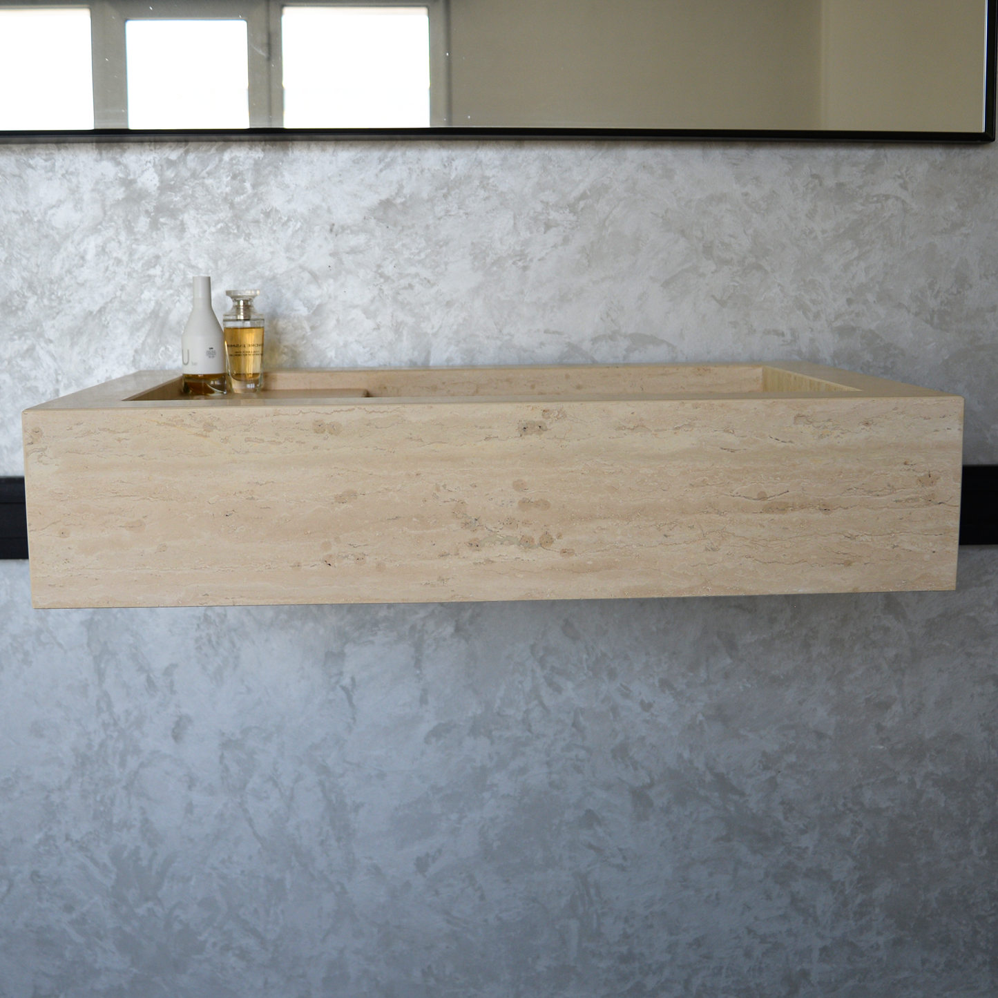 Travertine Bathroom Sink Handcrafted Warm Beige Artisan Finish