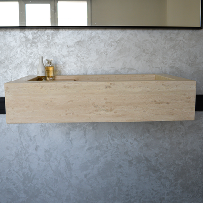 Travertine Bathroom Sink Handcrafted Warm Beige Artisan Finish