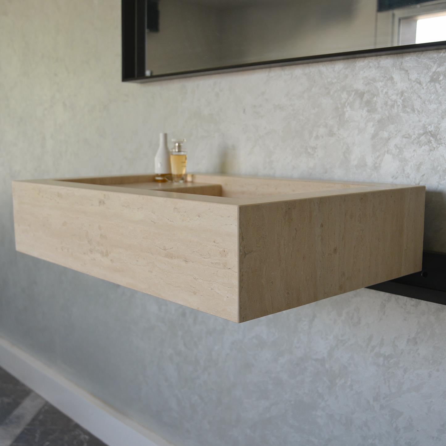 Travertine Bathroom Sink Handcrafted Warm Beige Artisan Finish