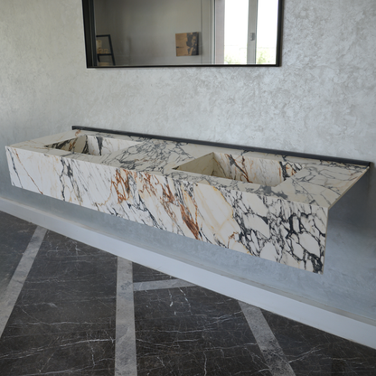 Engineered Porcelain Calacatta Viola Look Double Sink - 77 Inch Gold Handcrafted