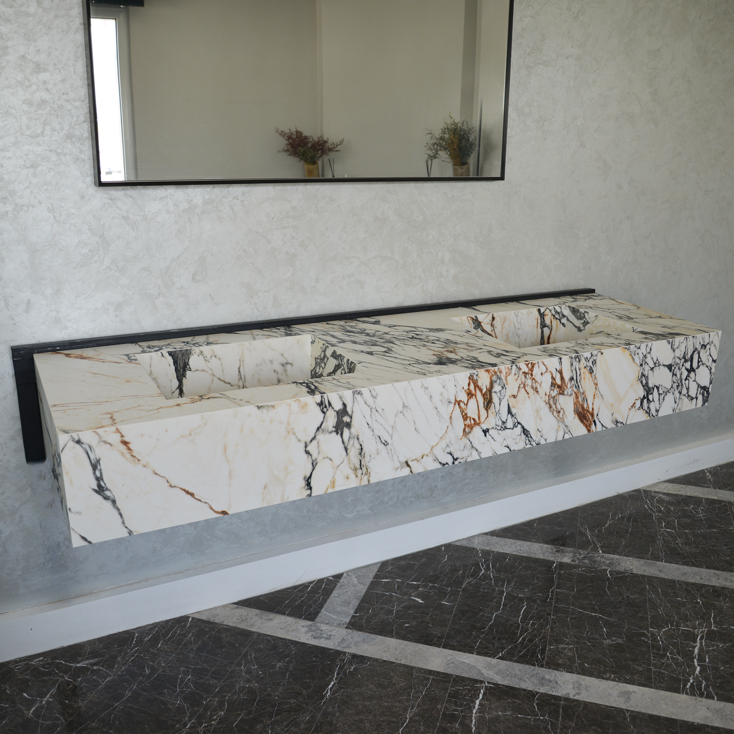 Engineered Porcelain Calacatta Viola Look Double Sink - 77 Inch Gold Handcrafted
