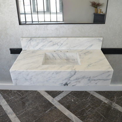 Calacatta Viola White Marble Handcrafted Sink - Sculptural Design