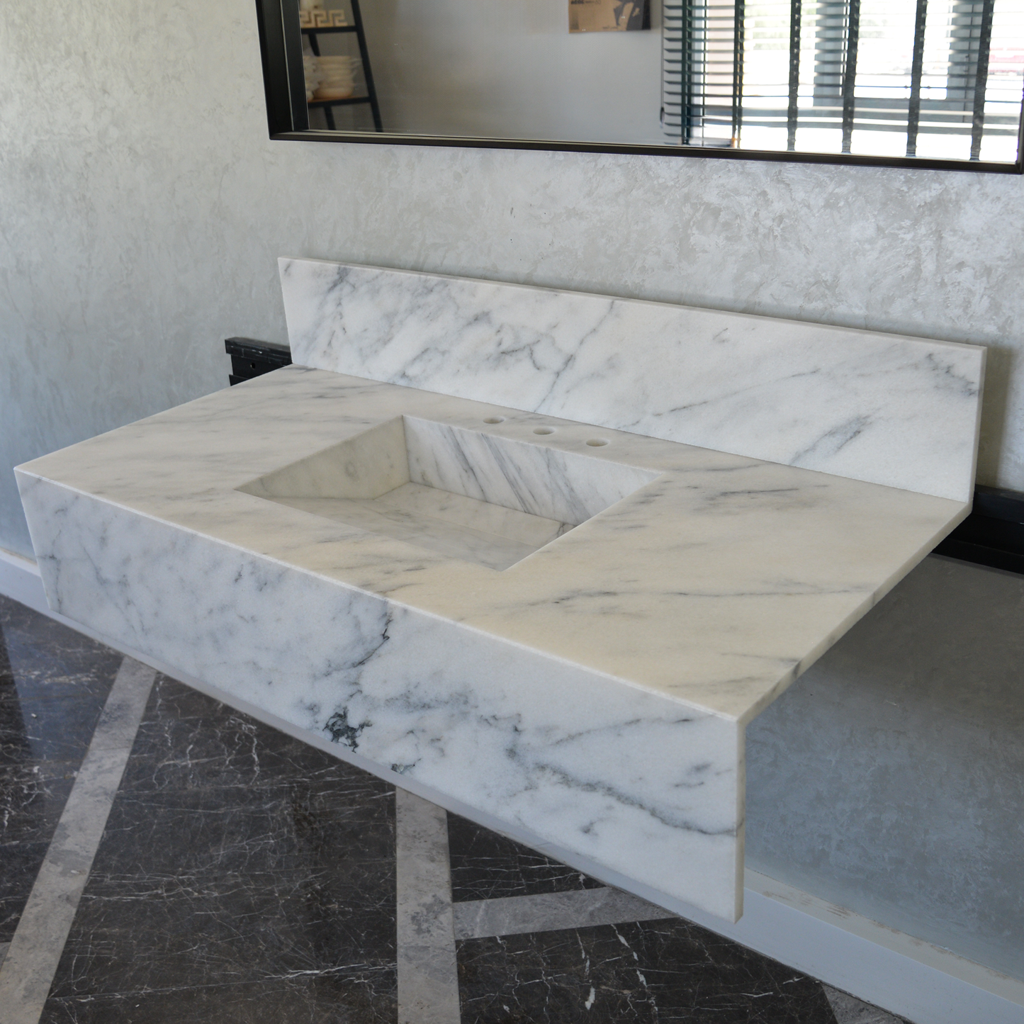 Calacatta Viola White Marble Handcrafted Sink - Sculptural Design