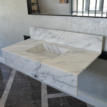 Calacatta Viola White Marble Handcrafted Sink - Sculptural Design