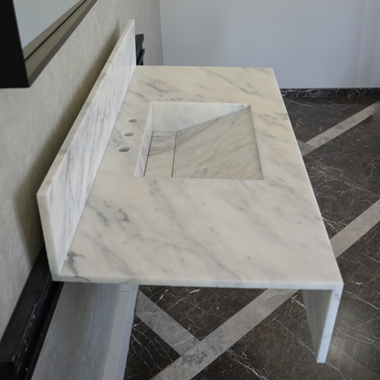 Calacatta Viola White Marble Handcrafted Sink - Sculptural Design