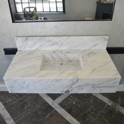 Calacatta Viola White Marble Handcrafted Sink - Sculptural Design