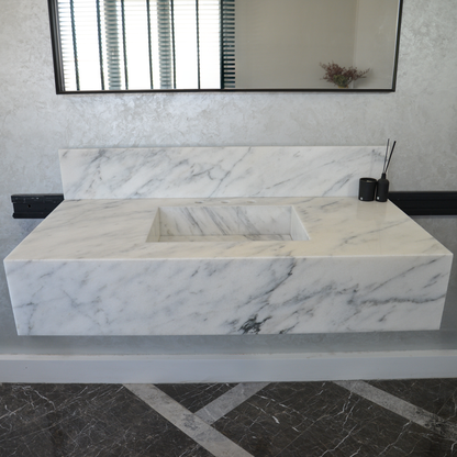 Calacatta Viola White Marble Handcrafted Sink - Sculptural Design