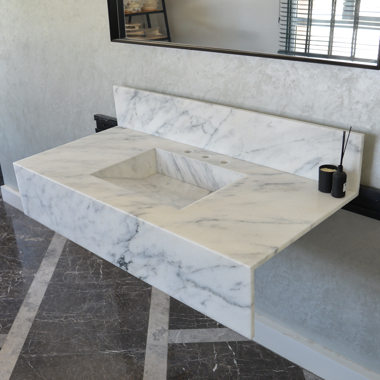 Calacatta Viola White Marble Handcrafted Sink - Sculptural Design
