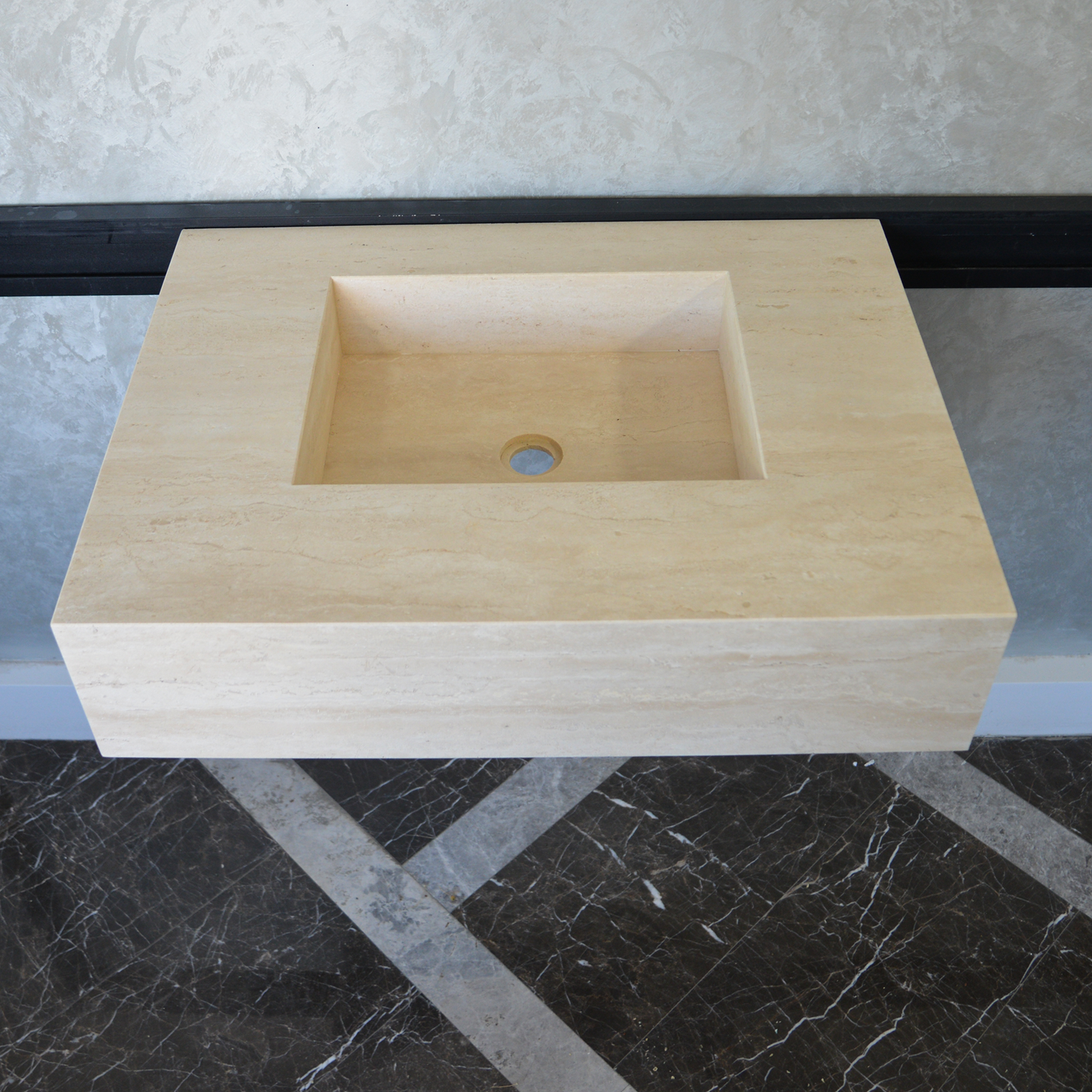 Travertine Bathroom Sink Handcrafted Warm Beige Vein Pattern
