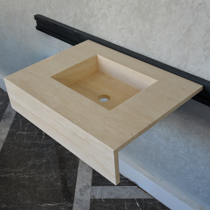 Travertine Bathroom Sink Handcrafted Warm Beige Vein Pattern