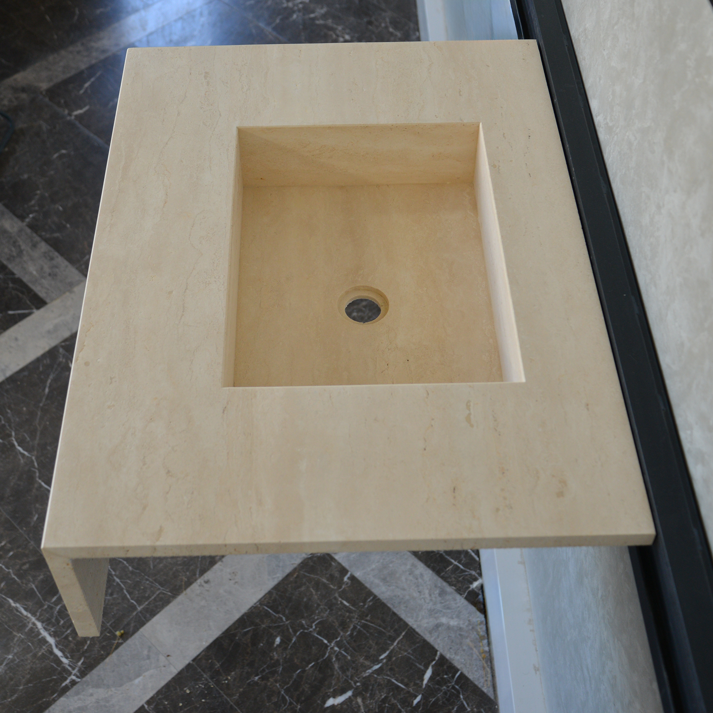 Travertine Bathroom Sink Handcrafted Warm Beige Vein Pattern