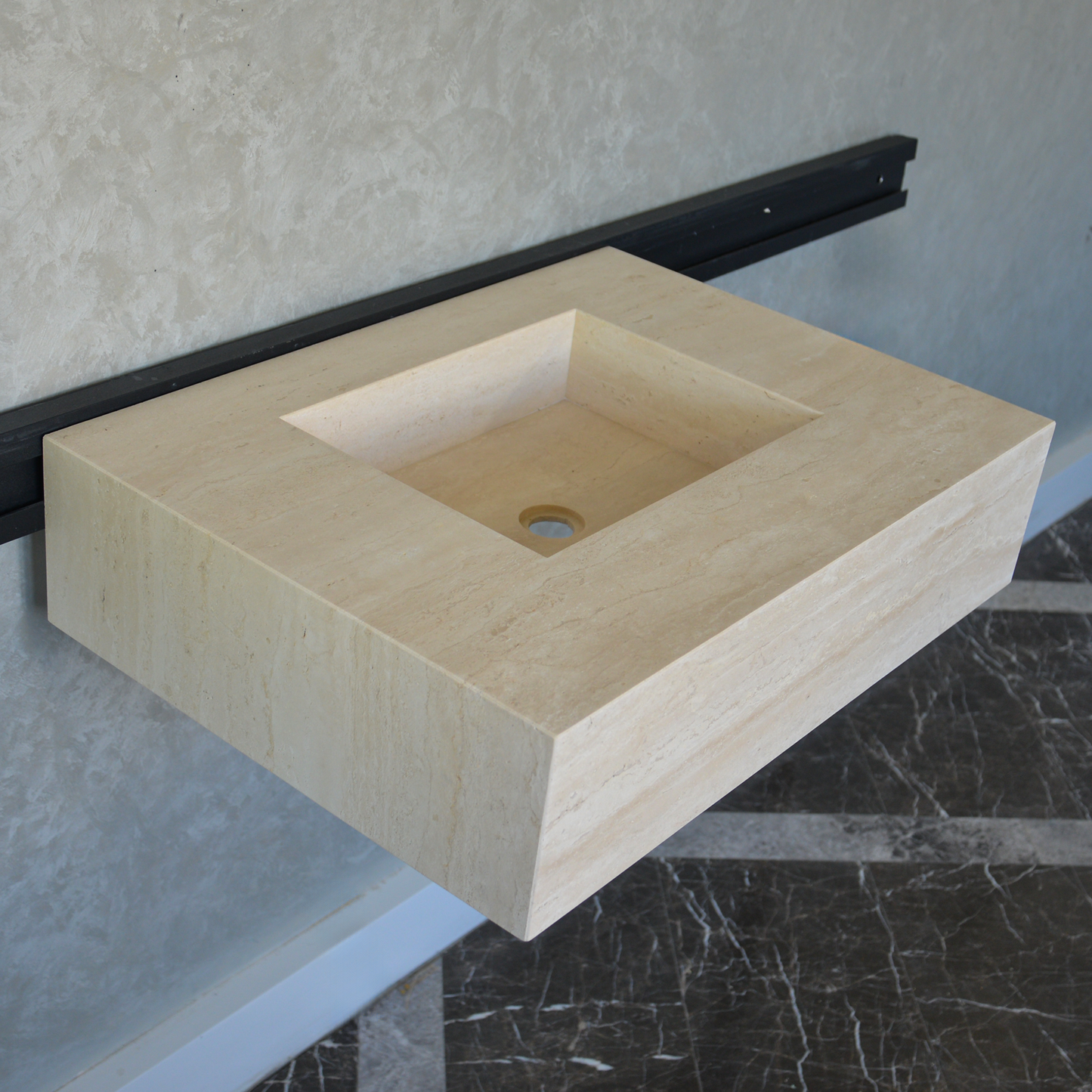 Travertine Bathroom Sink Handcrafted Warm Beige Vein Pattern
