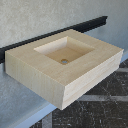 Travertine Bathroom Sink Handcrafted Warm Beige Vein Pattern