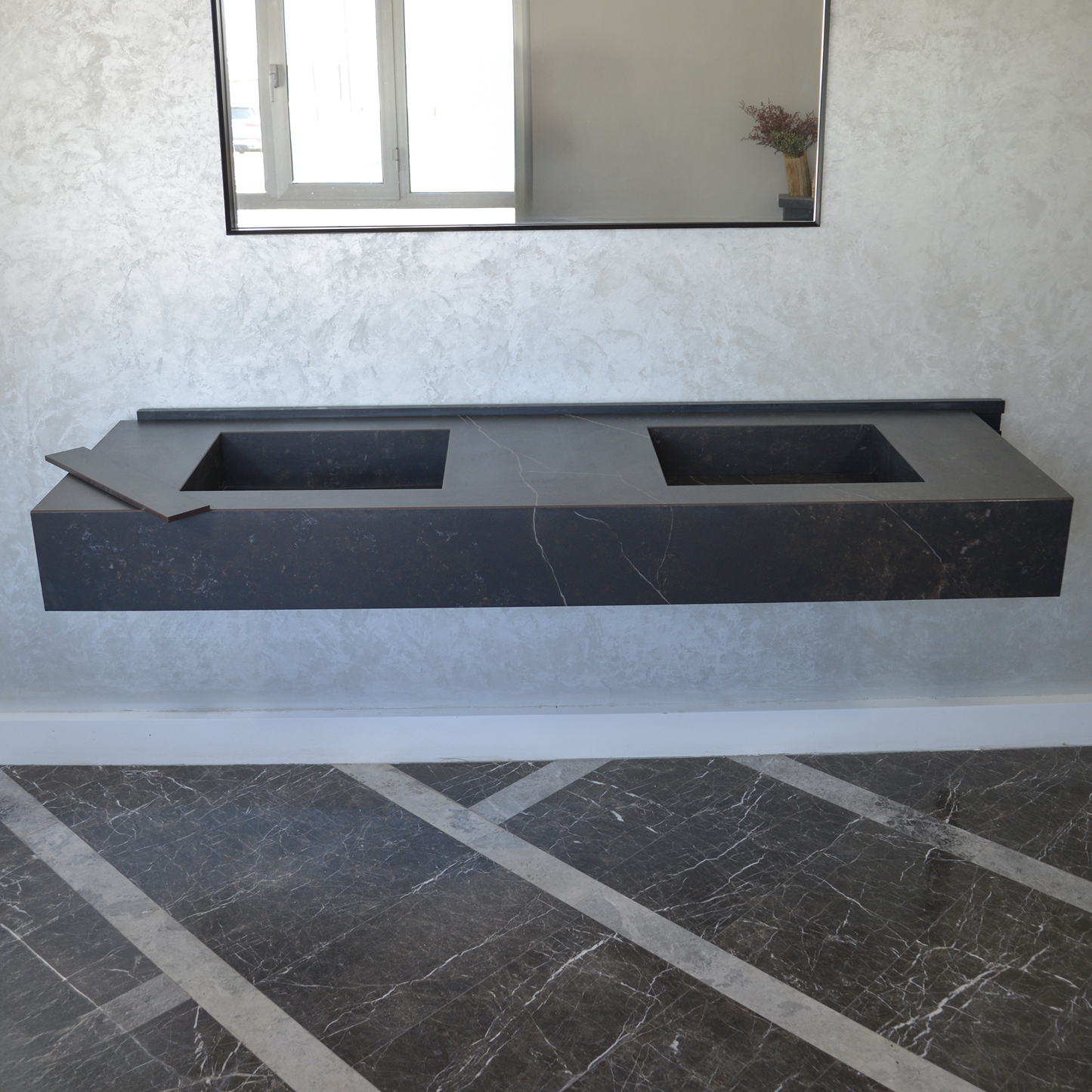 Engineered Porcelain Double Sink Dekton Kelya - Marble Handcrafted Contemporary Style