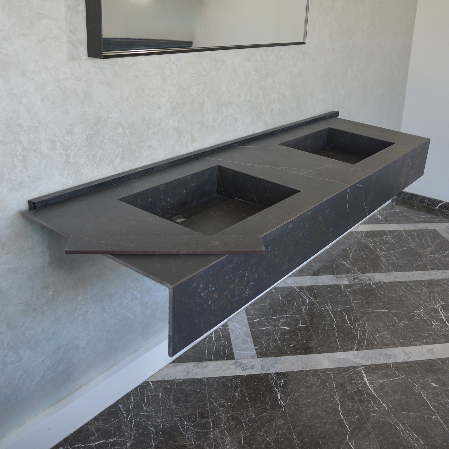 Engineered Porcelain Double Sink Dekton Kelya - Marble Handcrafted Contemporary Style