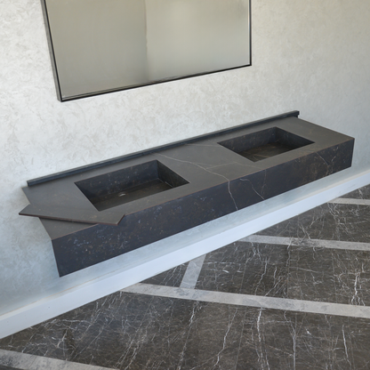 Engineered Porcelain Double Sink Dekton Kelya - Marble Handcrafted Contemporary Style