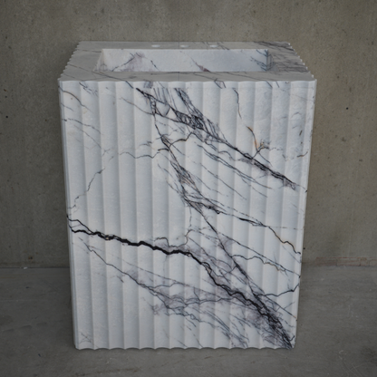 Lilac Marble Pedestal Bathroom Sink - Handcrafted Sculptural Design