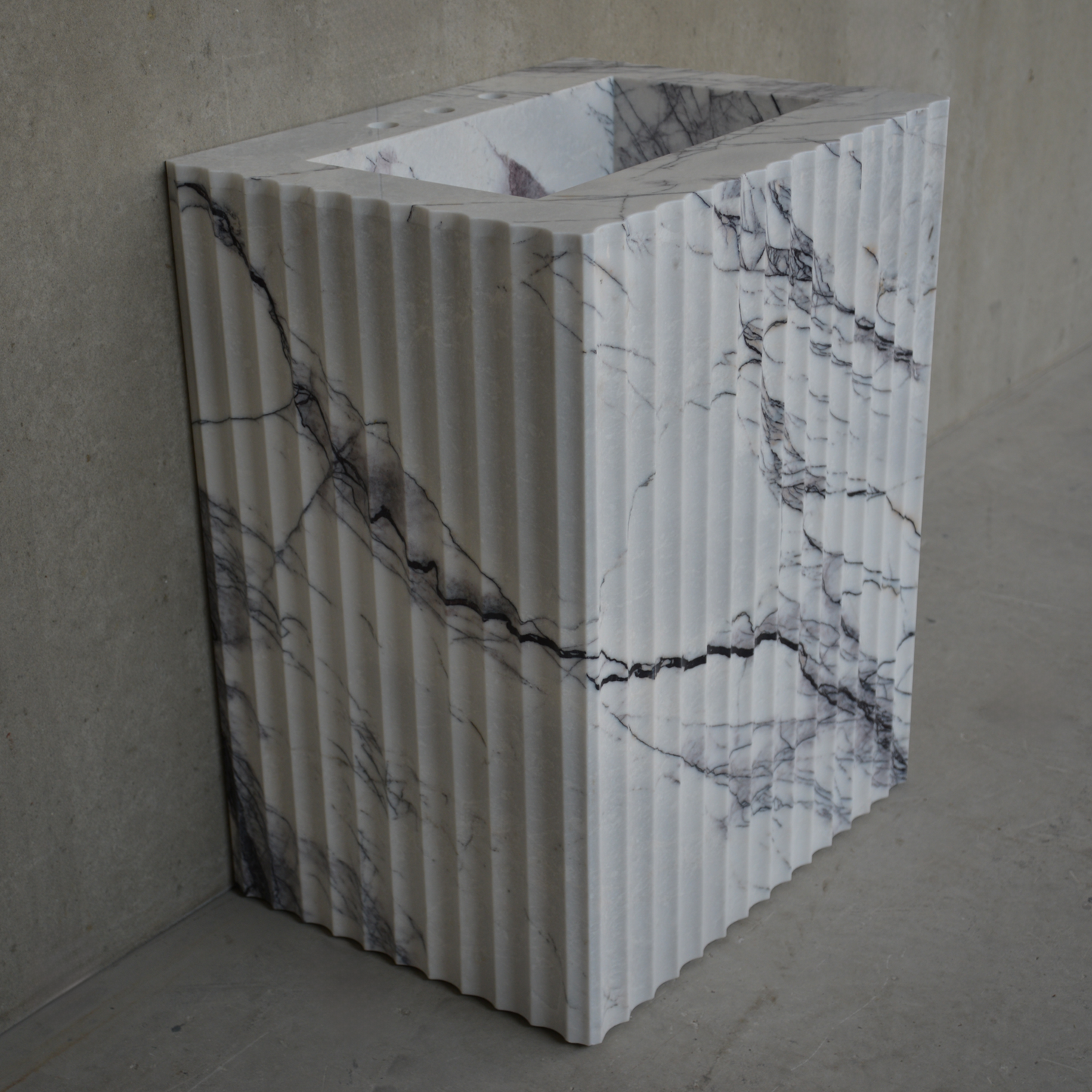 Lilac Marble Pedestal Bathroom Sink - Handcrafted Sculptural Design