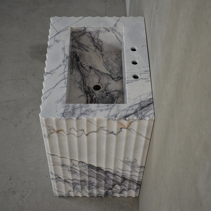 Lilac Marble Pedestal Bathroom Sink - Handcrafted Sculptural Design