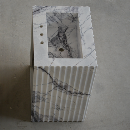 Lilac Marble Pedestal Bathroom Sink - Handcrafted Sculptural Design