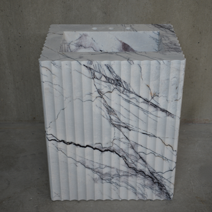 Lilac Marble Pedestal Bathroom Sink - Handcrafted Sculptural Design