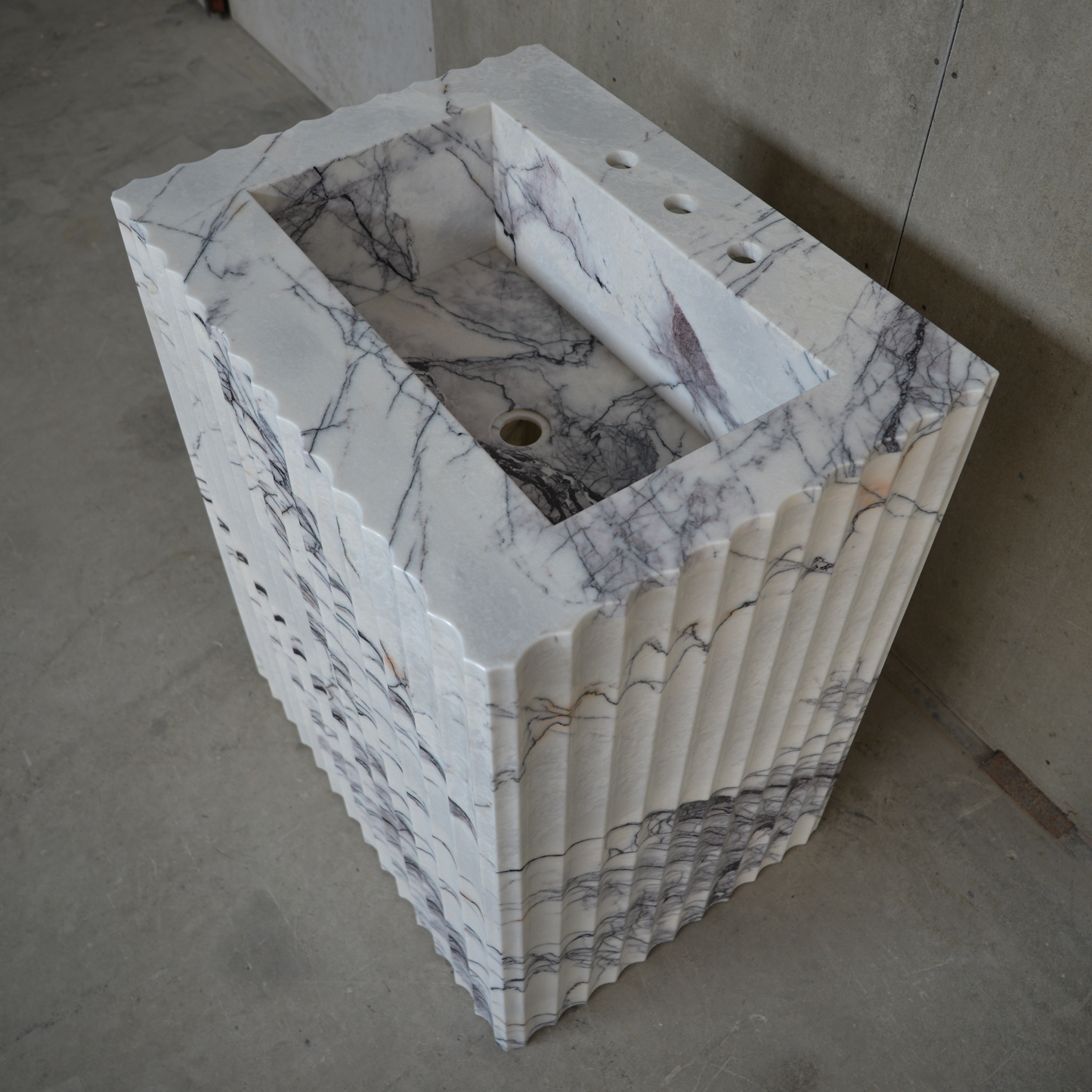 Lilac Marble Pedestal Bathroom Sink - Handcrafted Sculptural Design