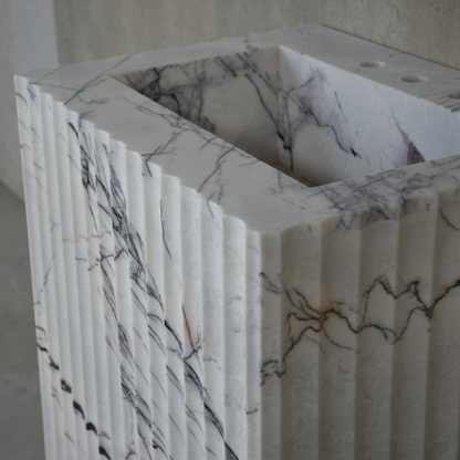 Lilac Marble Pedestal Bathroom Sink - Handcrafted Sculptural Design