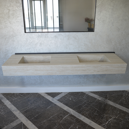 Engineered Porcelain Double Sink - Travertino Chiaro Handcrafted