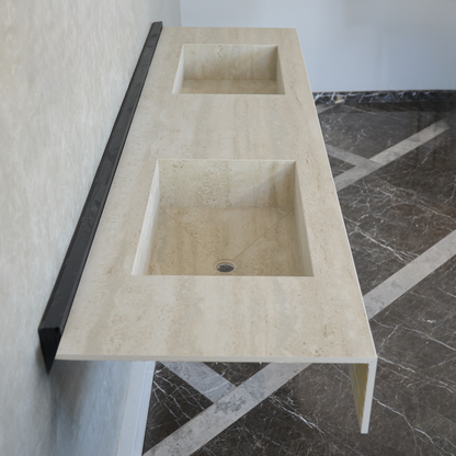 Engineered Porcelain Double Sink - Travertino Chiaro Handcrafted