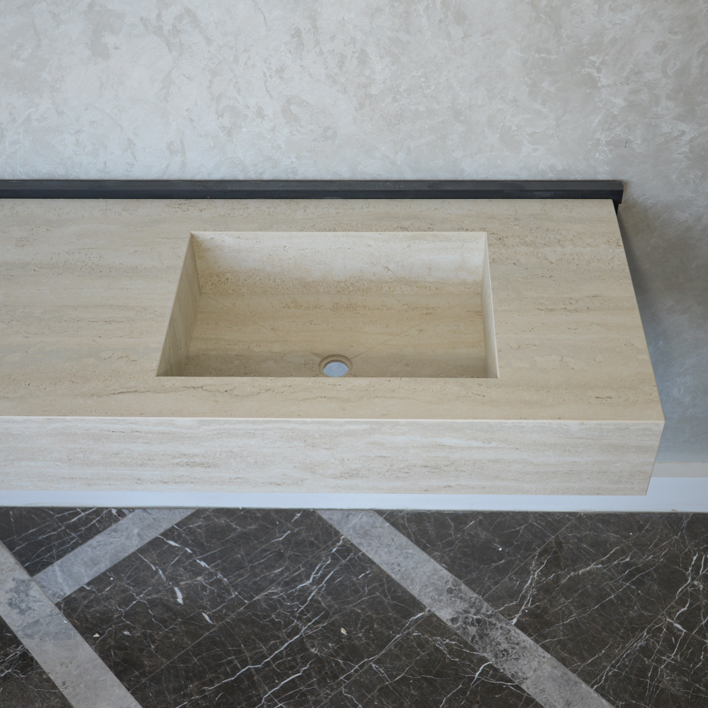 Engineered Porcelain Double Sink - Travertino Chiaro Handcrafted