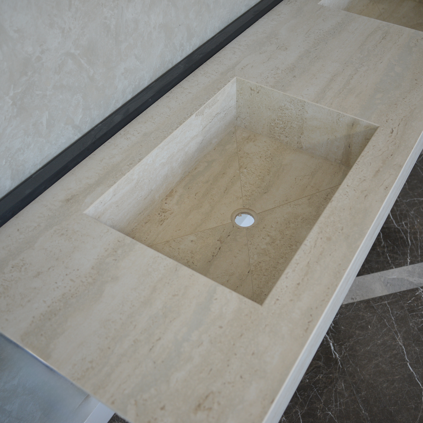 Engineered Porcelain Double Sink - Travertino Chiaro Handcrafted