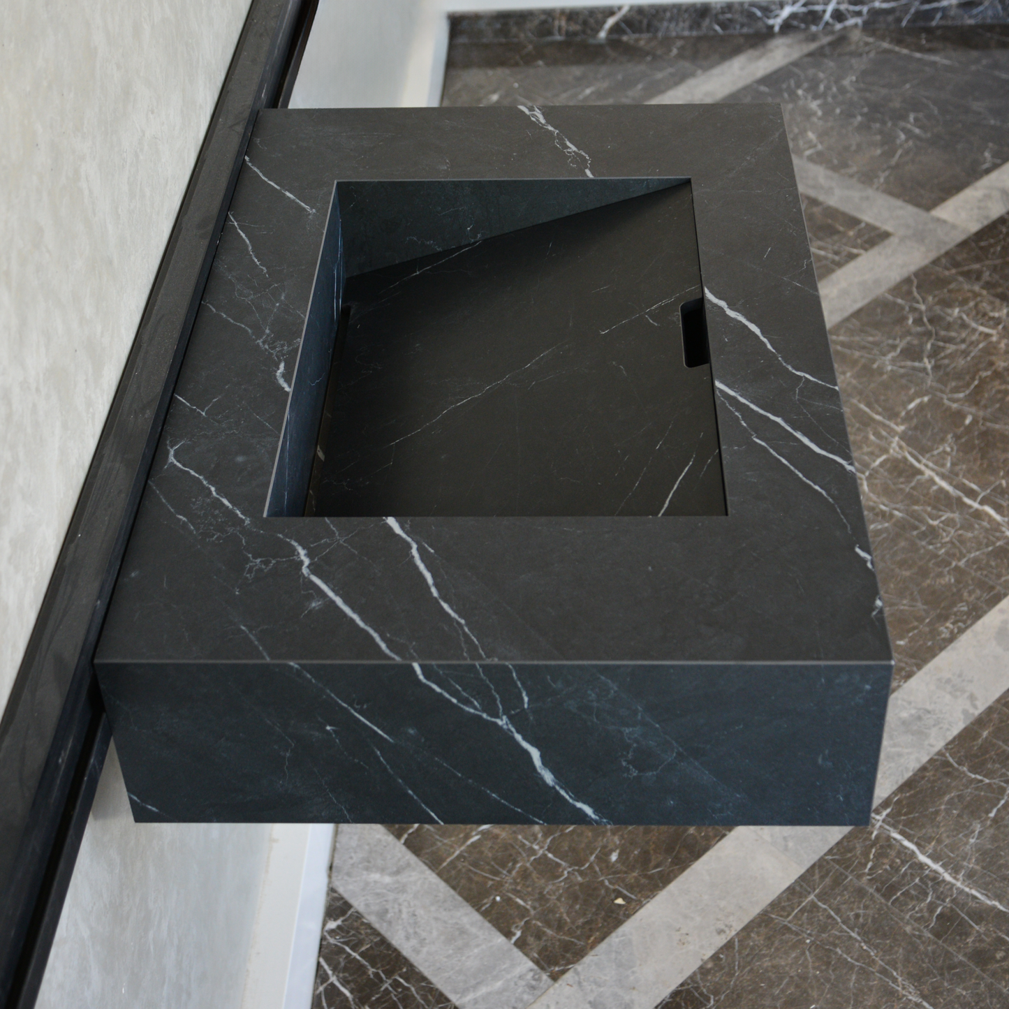 Nero Marquinia Black Engineered Stone Sink Handcrafted High Gloss Modern Designs