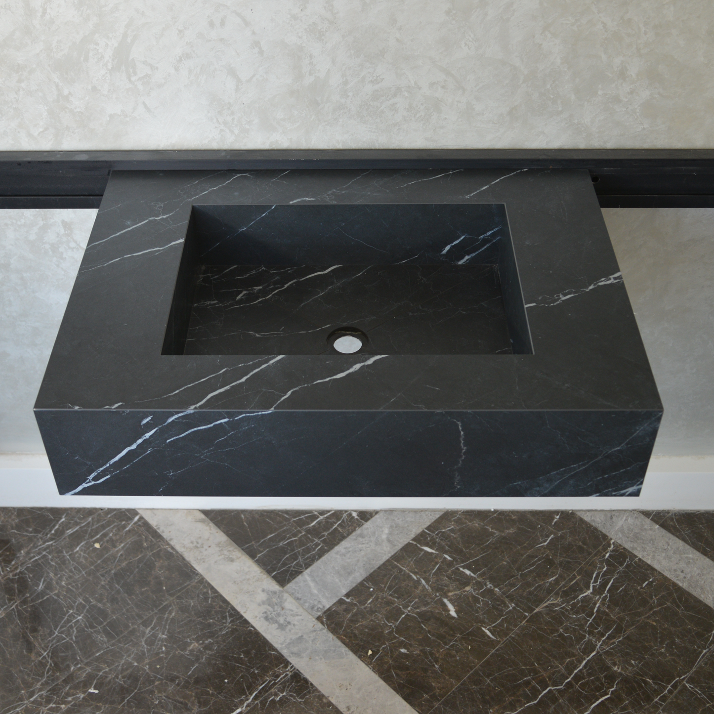 Nero Marquinia Black Engineered Stone Sink Handcrafted High Gloss Modern Designs