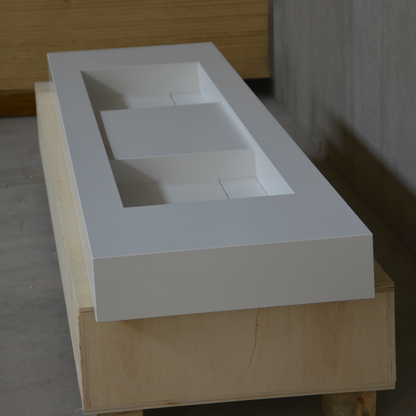 Handcrafted White Quartz Double Sink - Non Porous Durable Finish