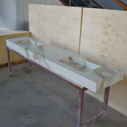 Engineered Porcelain Double Sink Calacatta Hermitage - Handcrafted Matte Finish
