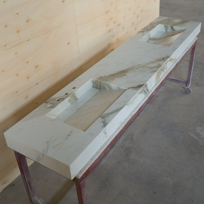 Engineered Porcelain Double Sink Calacatta Hermitage - Handcrafted Matte Finish