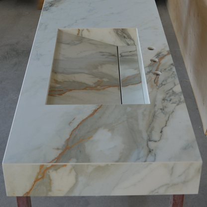 Engineered Porcelain Double Sink Calacatta Hermitage - Handcrafted Matte Finish