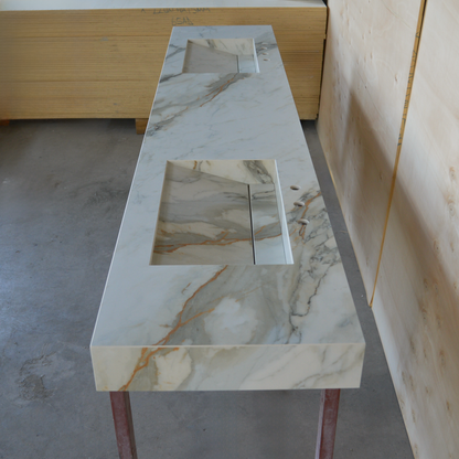 Engineered Porcelain Double Sink Calacatta Hermitage - Handcrafted Matte Finish