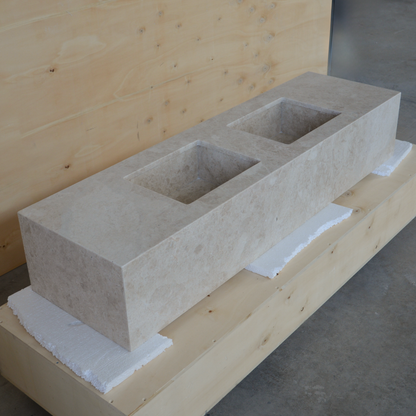 Hera Beige Marble Double Sink - Handcrafted Premium Bath Fixture