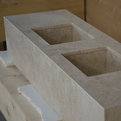 Hera Beige Marble Double Sink - Handcrafted Premium Bath Fixture
