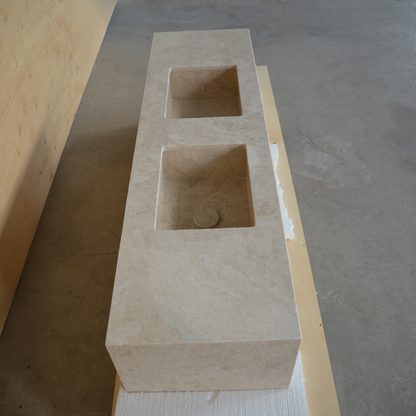 Hera Beige Marble Double Sink - Handcrafted Premium Bath Fixture