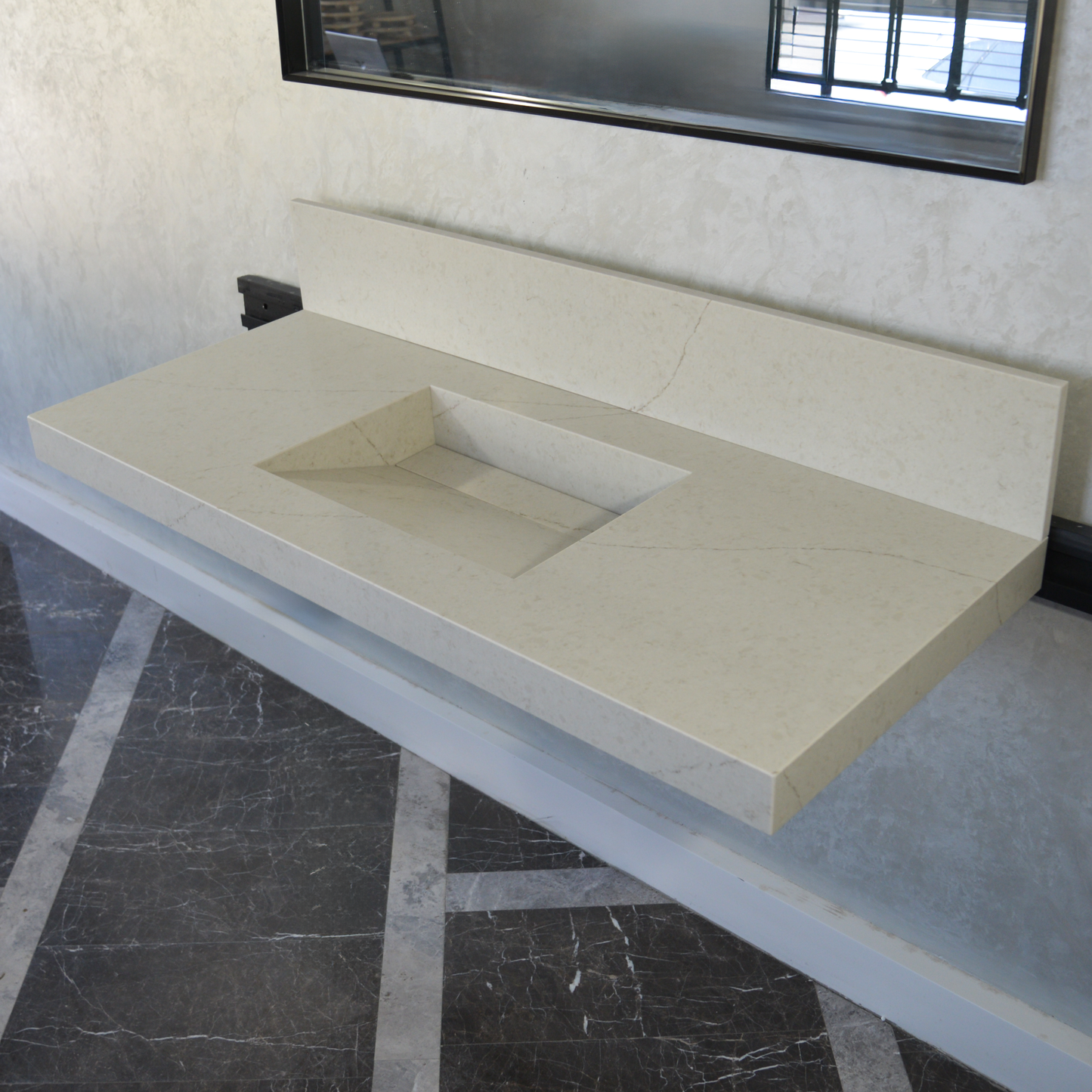 Handcrafted Custom Quartz Sink Integrated Backsplash - Alba Via