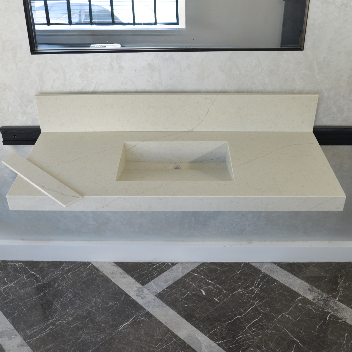 Handcrafted Custom Quartz Sink Integrated Backsplash - Alba Via