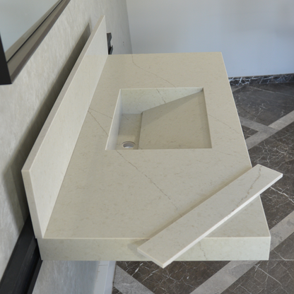 Handcrafted Custom Quartz Sink Integrated Backsplash - Alba Via