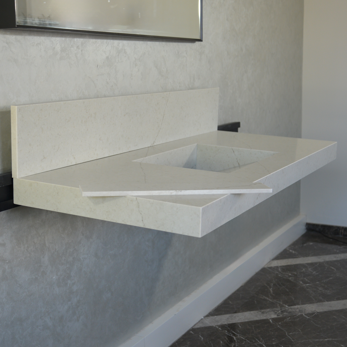 Handcrafted Custom Quartz Sink Integrated Backsplash - Alba Via